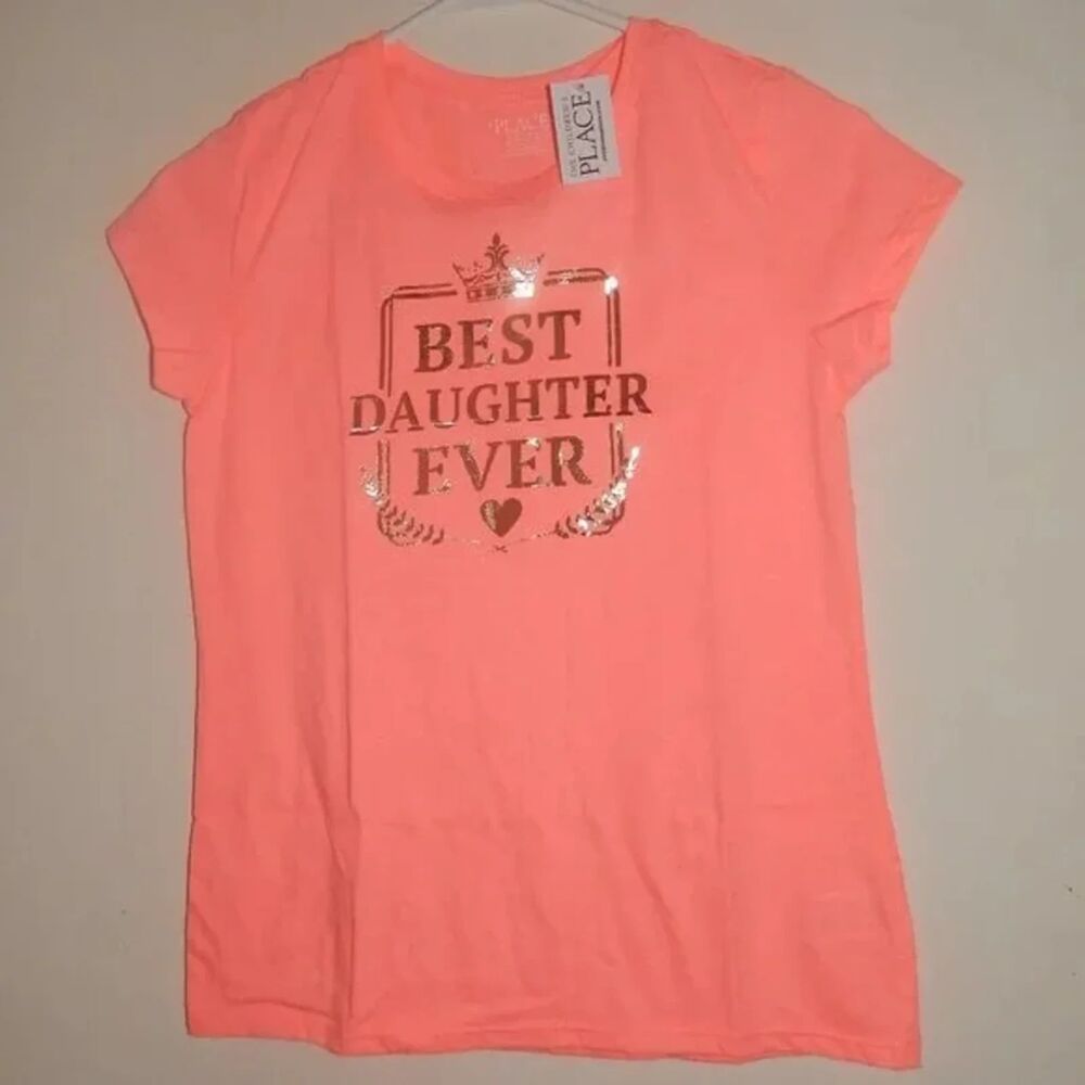 Children's Place Girls M 7/8 Neon Pink Gold Best Daughter Ever Graphic Tee NWT
